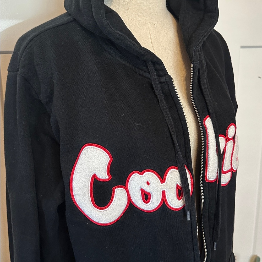 Cookies black original chenille appliqué zip front pockets M sweatshirt hoodie - Picture 5 of 16